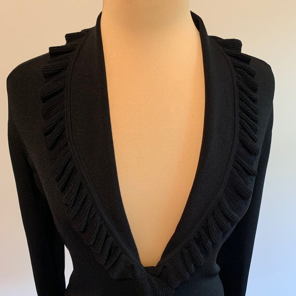 Vertigo Paris Black Ruffle Trim Pearl Button Womens Cardigan Sweater Top Medium - Picture 6 of 11